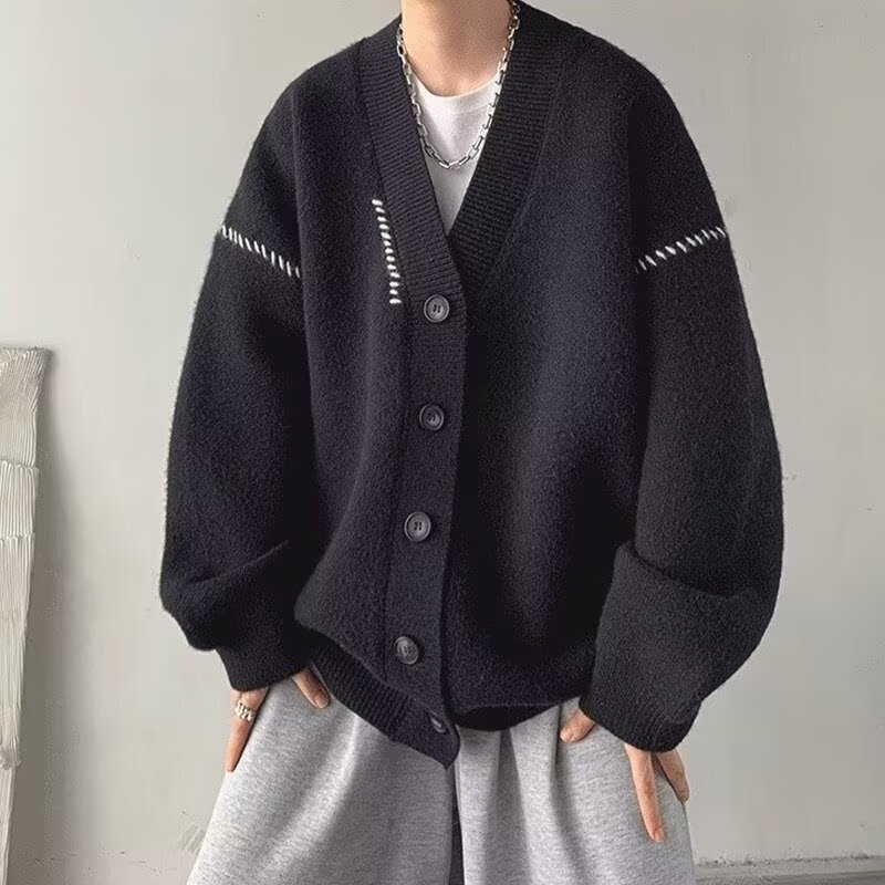 Sweater Men's Autumn and Winter Cardigan Korean Loose V-neck Knitted Sweater Warm Design Sense Casual Sweater Sweater Men's Autumn and Winter Cardigan Korean Loose V-neck Knitted Sweater Warm Design Sense Casual Sweater