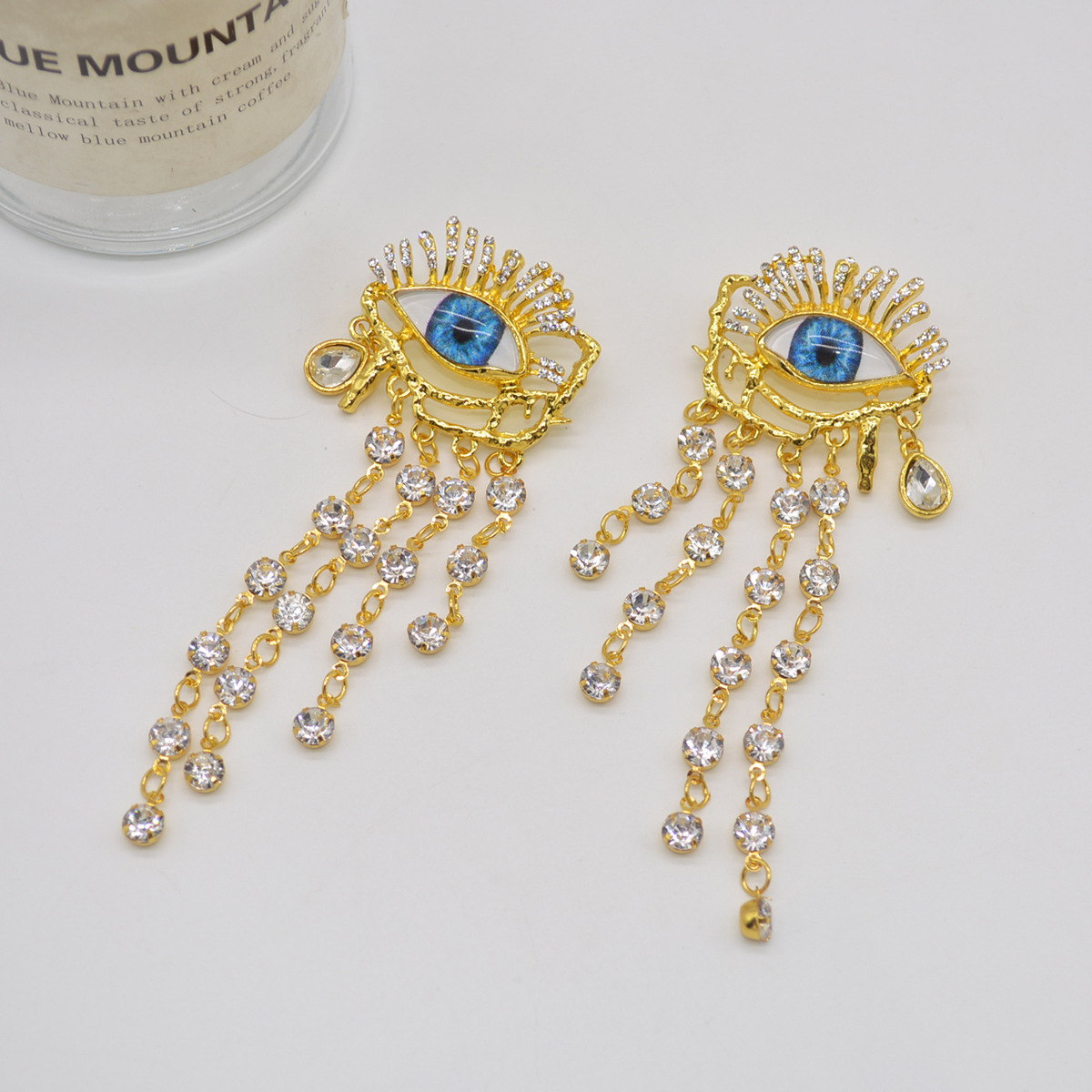 24g Weight Artificial Rhinestones, Pearl Inlay Material Wholesale Jewelry Elegant Devil's Eye Tassel Alloy Artificial Rhinestones Pearl Plating Inlay Drop Earrings