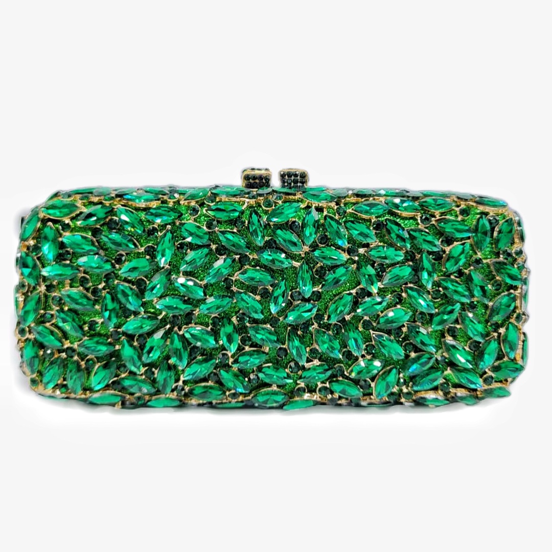 Túi clutch nữ đính kim cương giả dự tiệc dạ hội cao cấp — Màu xanh lá, Màu hồng, Nền vàng kim cương trắng, Xanh bạc chi tiết 9
