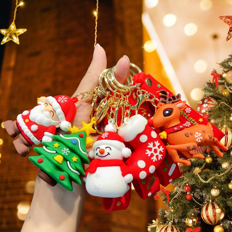 クリエイティブクリスマスキーホルダーかわいいサンタクロースストラップ自動車かばんキーホルダーカップルクリスマスプレゼント|undefined