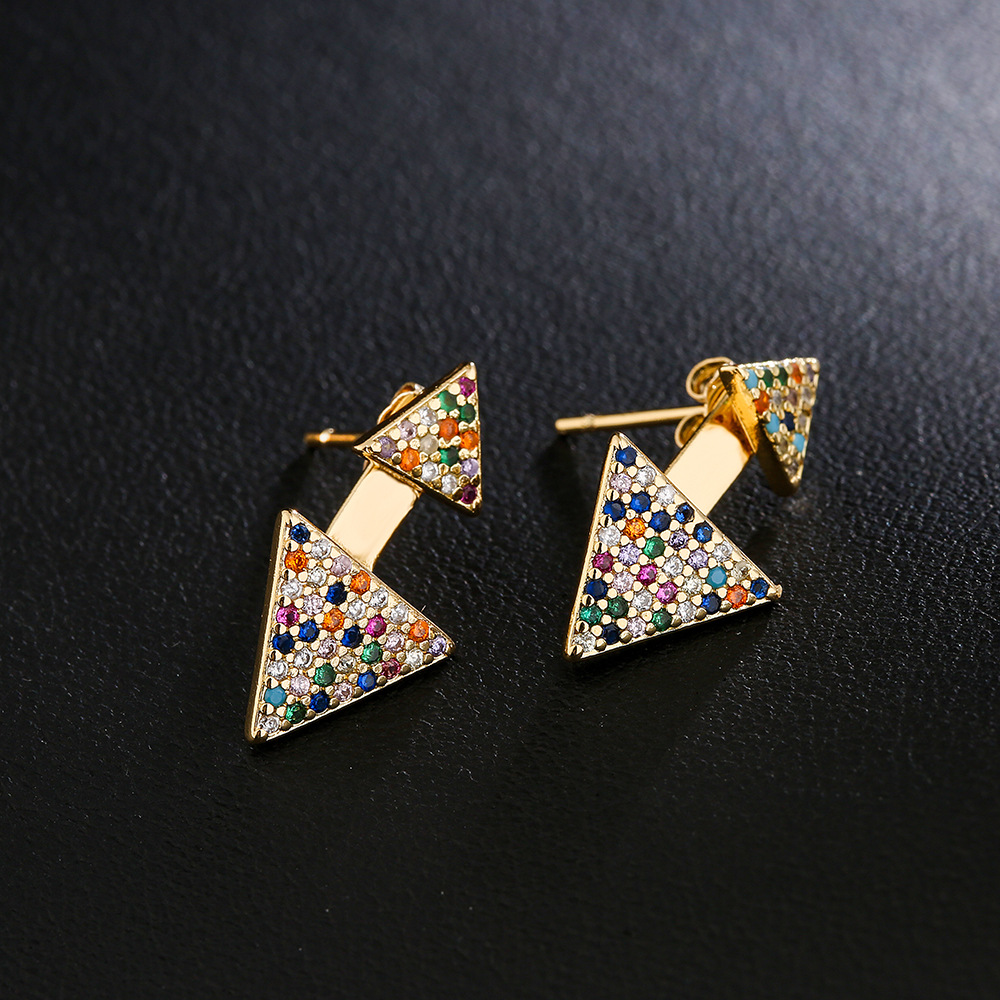 fashion copper 18K gold-plated color zircon square shape earrings