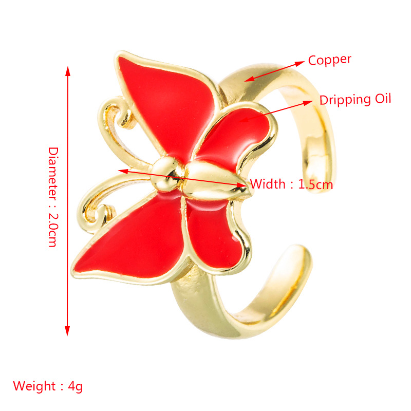 European And American Fashion Brass Real Gold-plated Oil Dripping Butterfly Shape Ring display picture 1