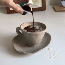 韩式创意纯色不规则咖啡杯 复古陶瓷咖啡杯碟牛奶杯马克杯下午茶