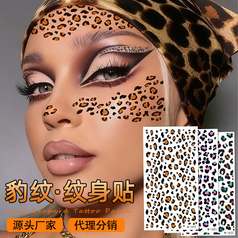 Cross-Border New Leopard Print Makeup Face Stickers European and American Sexy Stylish Temporary Tattoo Stickers Waterproof Holiday Event Tattoo