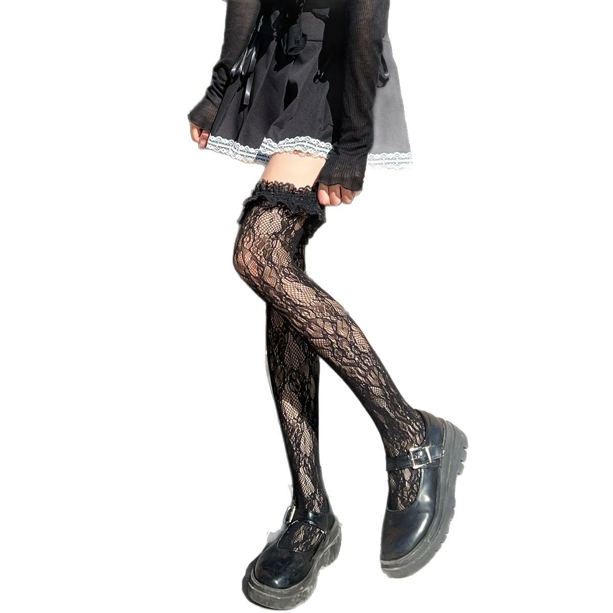 Summer thin knee socks, high boots, black colored tights