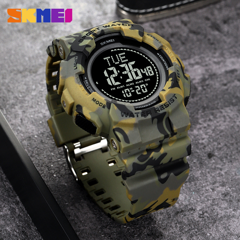 Skmei skmei multi-funcional deportes al aire libre timing brújula reloj de moda impermeable de los hombres reloj electrónico 2077