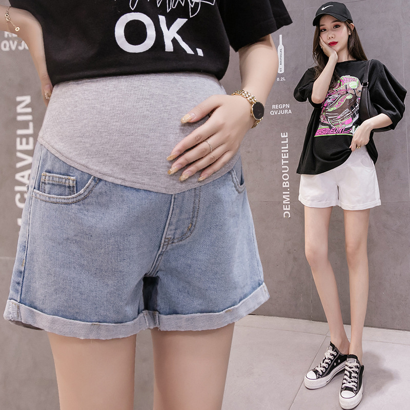 3323 Maternity Denim Shorts Summer Thin Loose Maternity Belly Support Pants Casual Trendy Mom Pregnancy Safety Pants