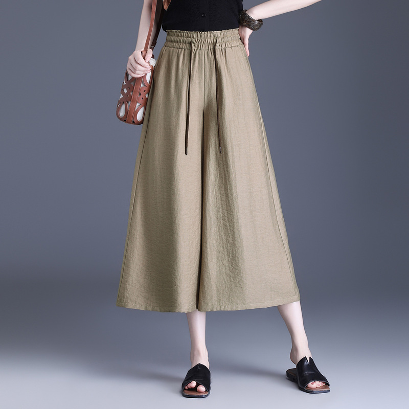Plus-Size Linen Wide-Leg Cropped Pants for Women, 2026 Summer New Style, High-Waisted, Drapey, Slimming, Loose Casual Skirt Pants