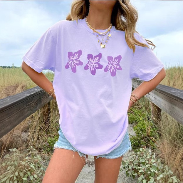 Cute Printed Polyester Round Neck Large Size Short-Sleeved Women's T-Shirt Cross-Border European and American Large Version Casual T-Shirt Clothes Tops Wholesale