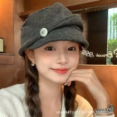 日系褶皱银标宽松贝雷帽女复古休闲百搭文艺画家帽显脸小蓓蕾帽子