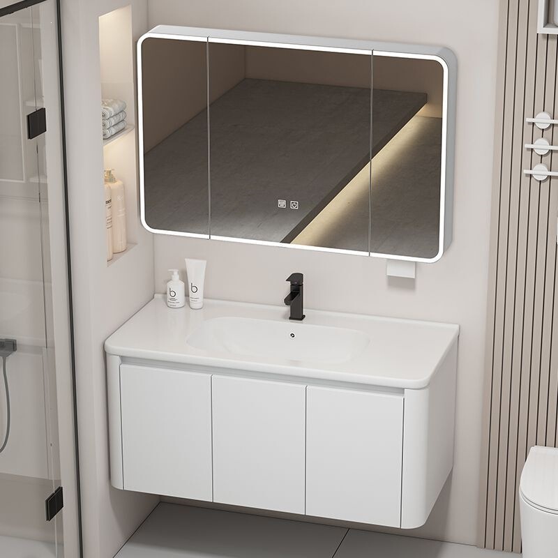 Thickened Honeycomb Aluminum Washbasin Cabinet Combination Bathroom Vanity Cabinet with Integrated Ceramic Basin and Rounded Corner Bathroom Cabinet