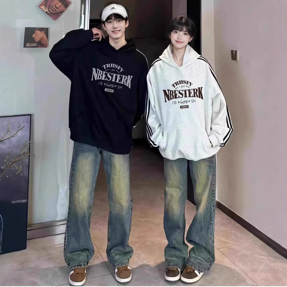 Пара свитер весной и осенью ленивый ветер 2024 новый хлопок свободный американский тройной брусья хлопок с капюшоном женская куртка