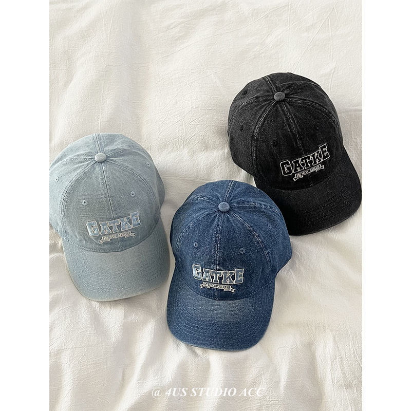 Retro vaquero lavado en agua gorra de pato lengua de moda femenina coreana bordada letras pareja gorra de béisbol profunda parte superior muestra cara pequeña