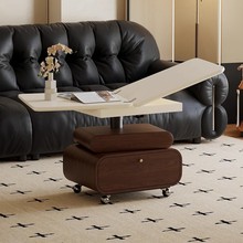 法式复古风小户型可移动升降茶几多功能折叠极简茶几餐桌两用一体