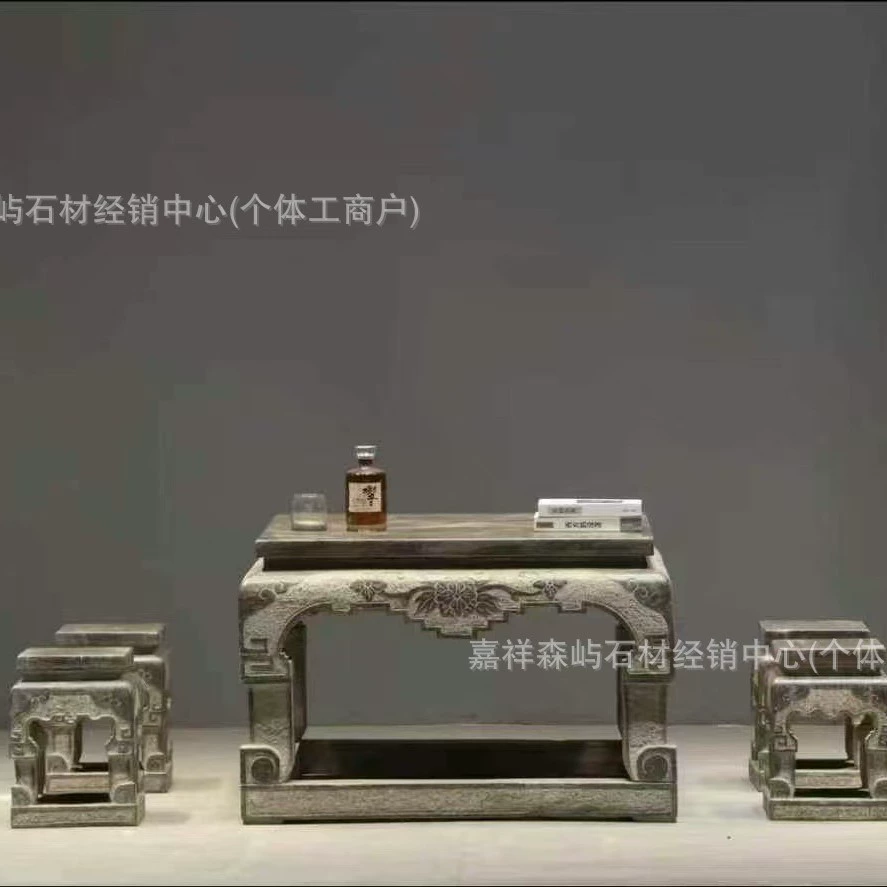 Каменная скульптура, каменный стол, каменная скамейка, двор, сад, античный чайный столик из голубого камня, вилла B&B, вилла, уличные украшения, чайный столик