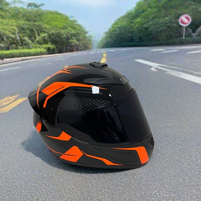 Motorcycle Full-Face Helmet for Men and | Motosiklet kaskı (dəbilqə) - orange-arrow-black-lens-l-head-circumference-57-58-weight-60-65kg