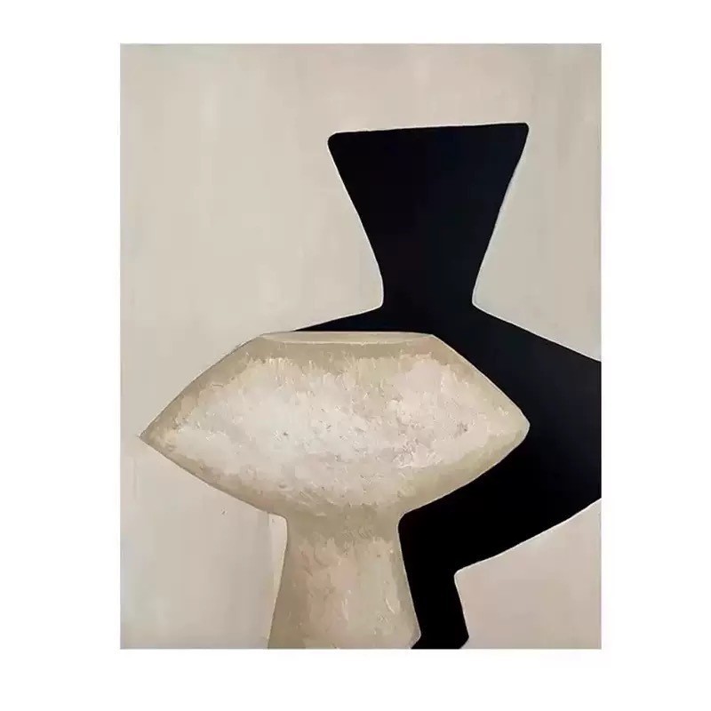 纯手绘黑白极简抽象装饰画侘寂风现代轻奢客厅玄关挂画肌理画|undefined