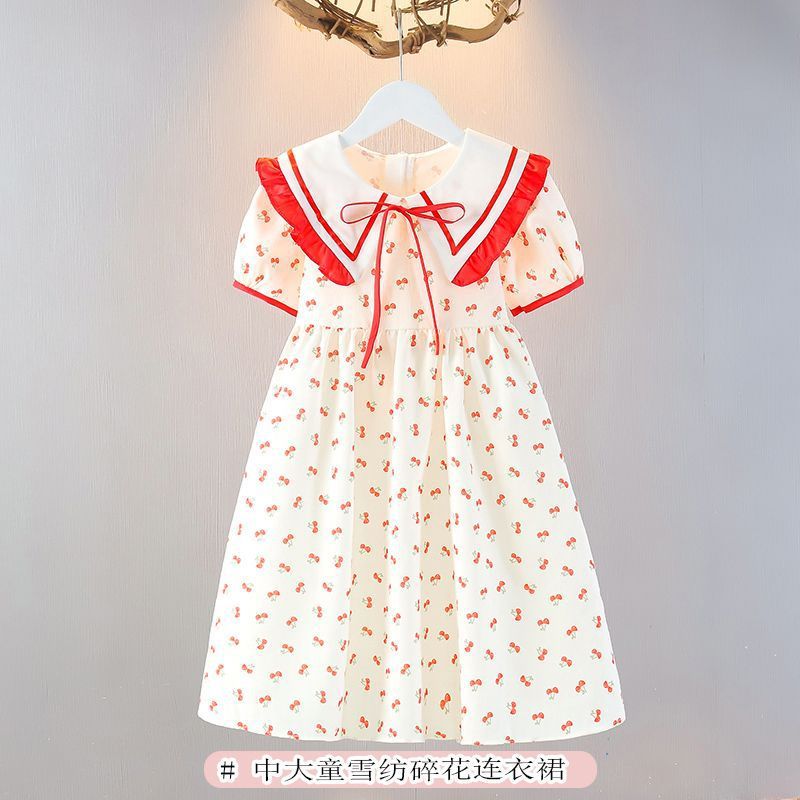 Girls Dress 2025 New Summer Girls Short Sleeve Floral Dress Thin Style Princess Dress Children's Dress Summer