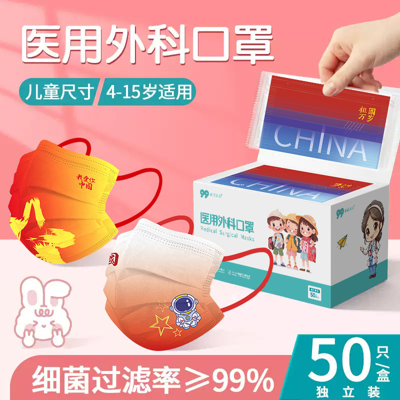 一次性口罩儿童医用外科医护流感防护独立包装三层4岁到12岁孩子