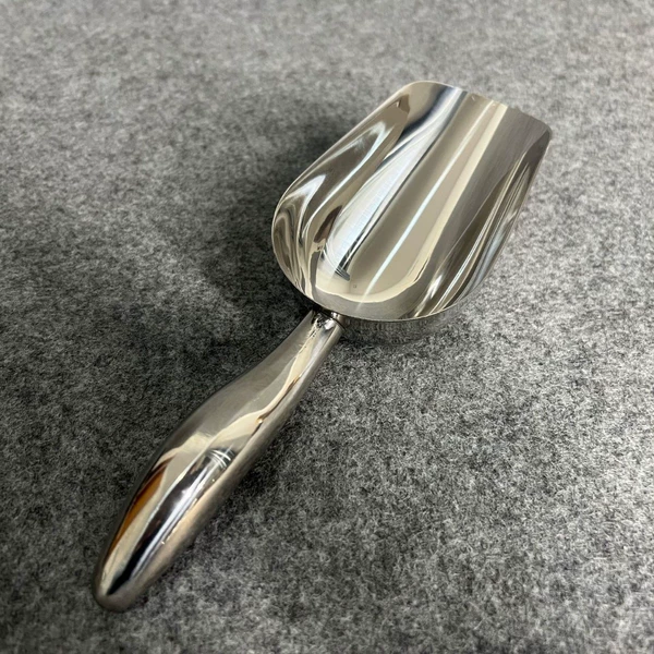 Stainless steel ice shovel (thick curved handle, round bottom, fine gloss)