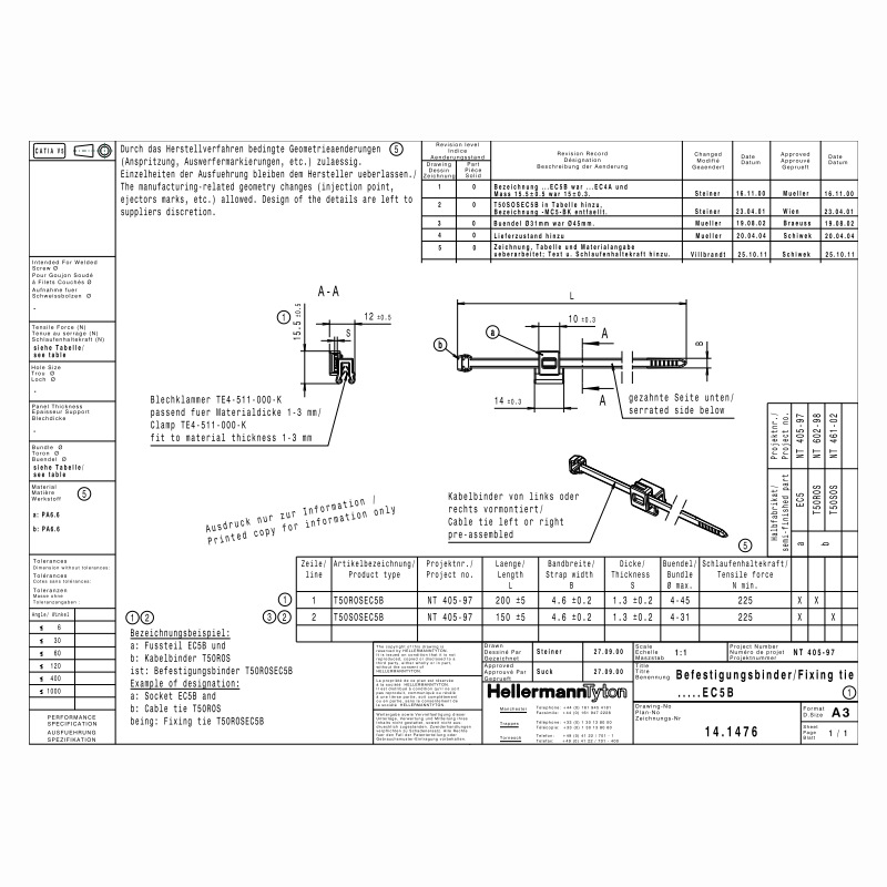 HellermannTyton������̫ͨ2����Ե�̶�����T50ROSEC5B 156-00623