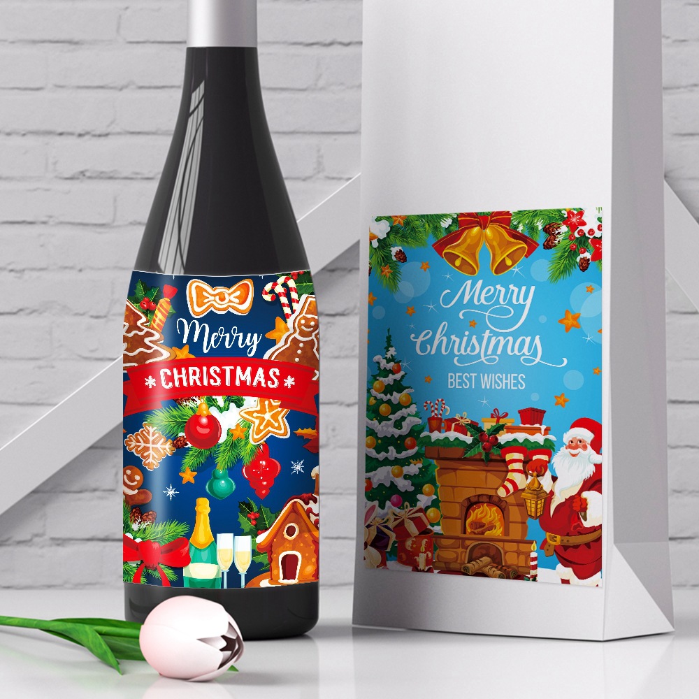 Nuevos pegatinas de botella de vino de fiesta de Navidad transfronteriza, pegatinas de etiqueta de botella de vino de Feliz Navidad