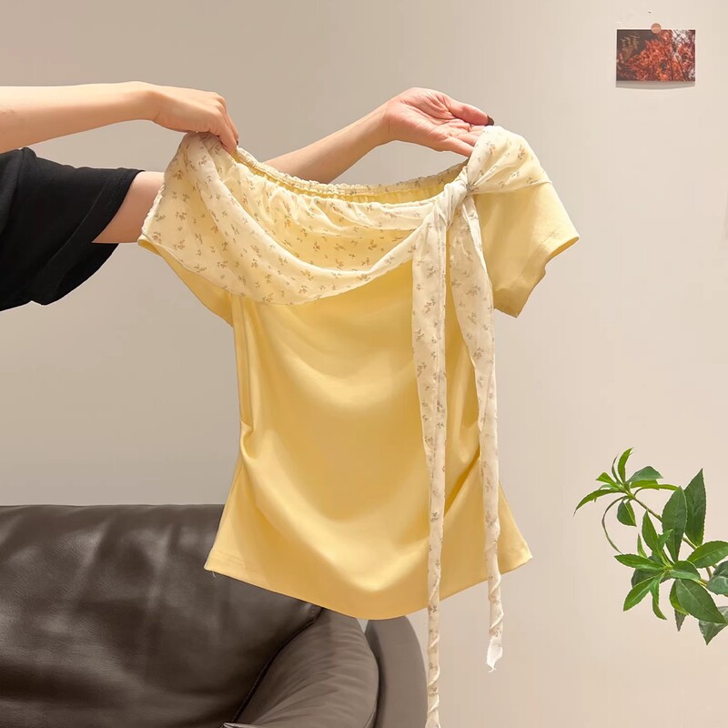 【Guangzhou 260g 1*1 Rayon Ribbed Cotton】Small Floral Lace Original Design Summer Slim-Fit T-Shirt 【Guangzhou 260g 1*1 Rayon Ribbed Cotton】Small Floral Lace Original Design Summer Slim-Fit T-Shirt