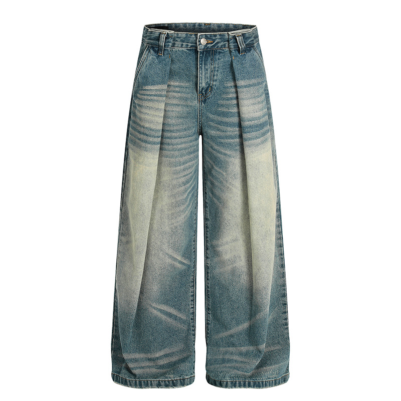 Vintage American Style High Waist Relaxed Fit Cat Whisker Distressed Jeans Comfortable Cotton Denim Pants for Men And Women_mkmklike.com