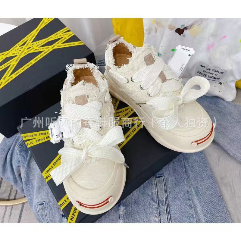 檀健次同款帆布鞋绑带 开口笑系带厚底增高板鞋 时尚潮流帆布女鞋|undefined