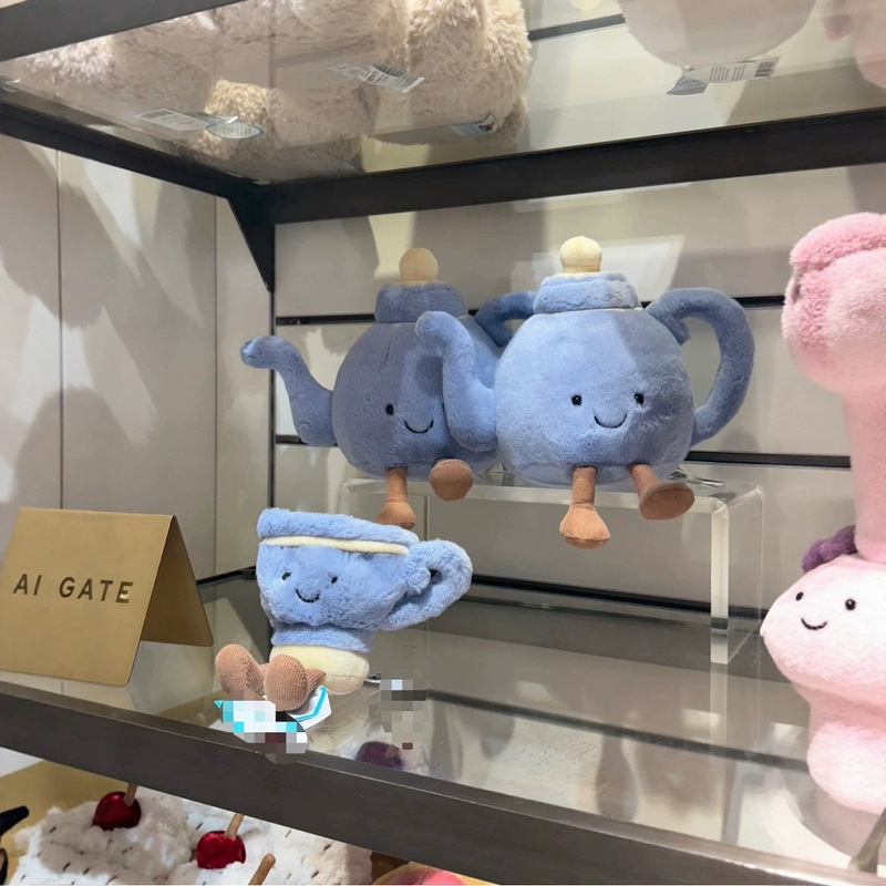 新しいロンドン限定楽しいティーポットティーカップブルーぬいぐるみ人形人形ギフト装飾品卸売|undefined