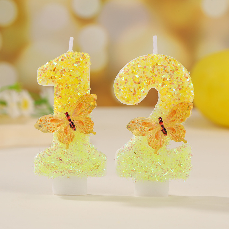 亮片金色蝴蝶0-9数字蜡烛手工DIY生日蛋糕装饰派对氛围感创意蜡烛|undefined