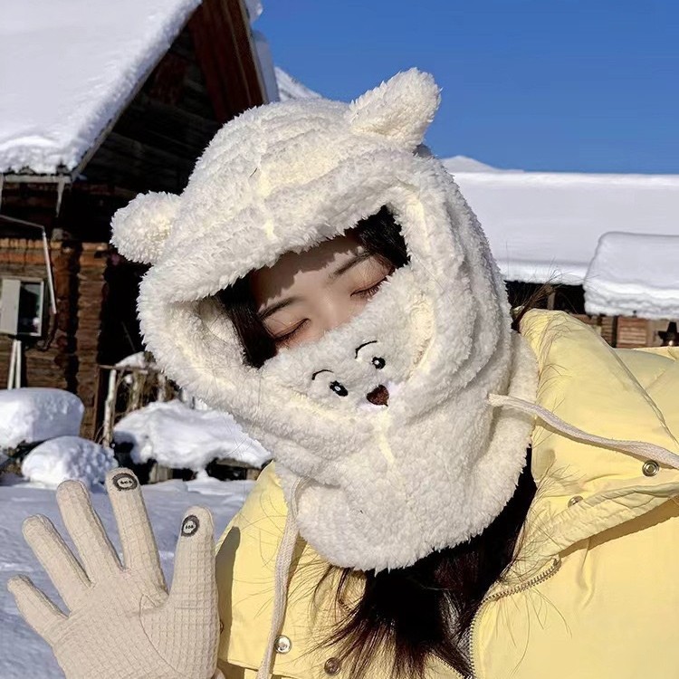 Sciarpa a forma di orso per donna, spessa, calda, in stile coreano, versatile, con protezione per le orecchie, cappello Lei Feng_voghion.com