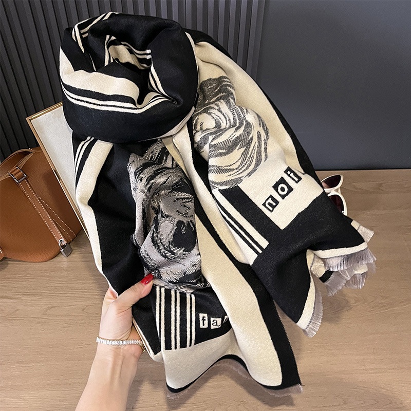 Otoño y invierno nuevo estilo de cachemira doble cara multifuncional doble uso chal impresión rosa moda bufandas cálidas bufandas mujeres