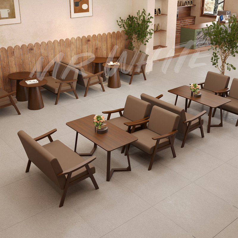 Cafe Table and Chair Set, Tea House Booth, Bar Milk Tea Shop Single Leisure Sofa Chair, Homestay Hotel Vintage