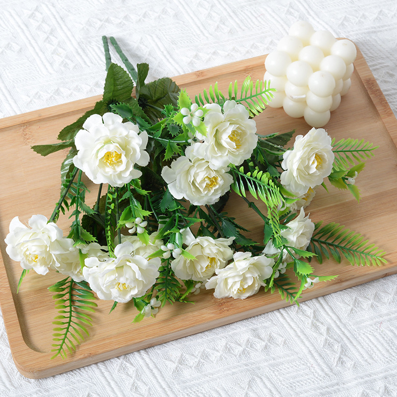 仿真花6頭富貴菊把束花歐式洋牡丹假絹花束客廳酒店婚慶花擺件批