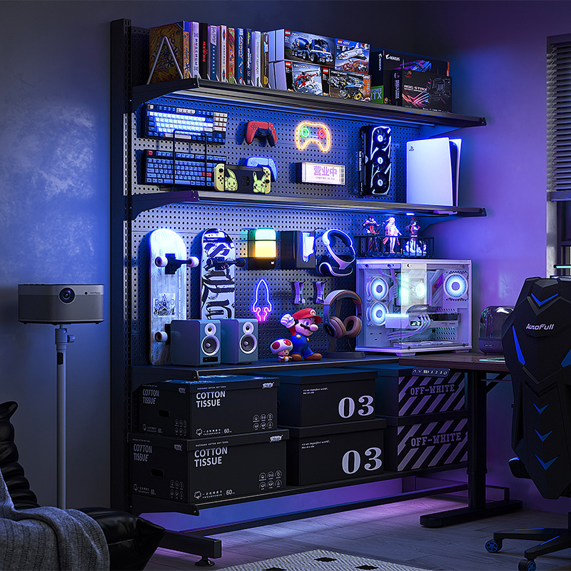 Vertical Cave Board Storage Rack Floor E-sports Room Decoration Metal Storage Rack Punch-free Computer Desktop Transformation