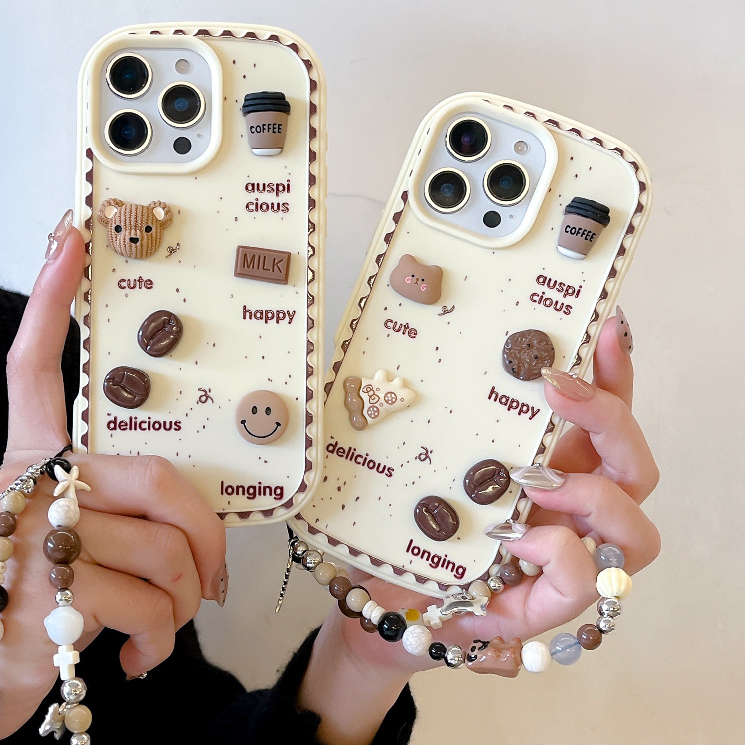 Oso de galleta tridimensional con salpicaduras de tinta estilo ins para iPhone 16/15ProMax funda para teléfono móvil 13 cadena Apple 14