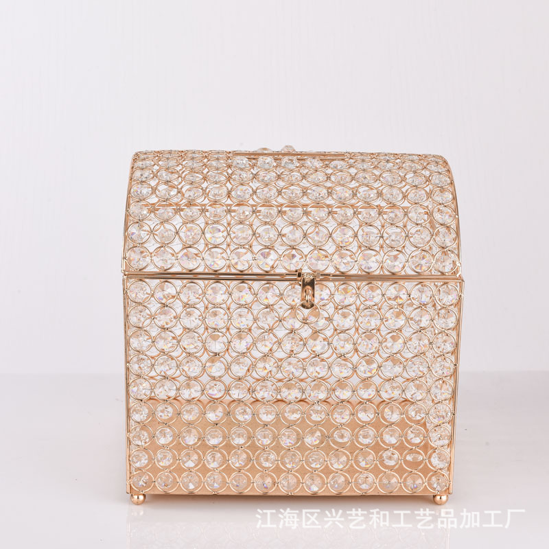 Caja decorativa estilo chino dorado con cristal transparente, joyero metálico elegante para sala o entrada