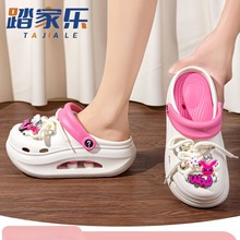 可爱兔子绑带卡通洞洞鞋女软底防滑透气高级感家居拖鞋 踩屎感ins