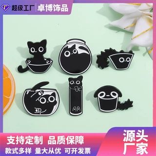亚马逊新品 欧美创意动物系列胸针 可爱黑色猫咪造型金属徽章配饰