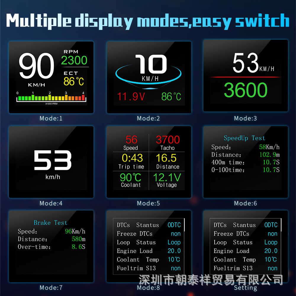 P10 coche inteligente HUD head-up monitor coche HD obd portátil LCD computadora de conducción pantalla