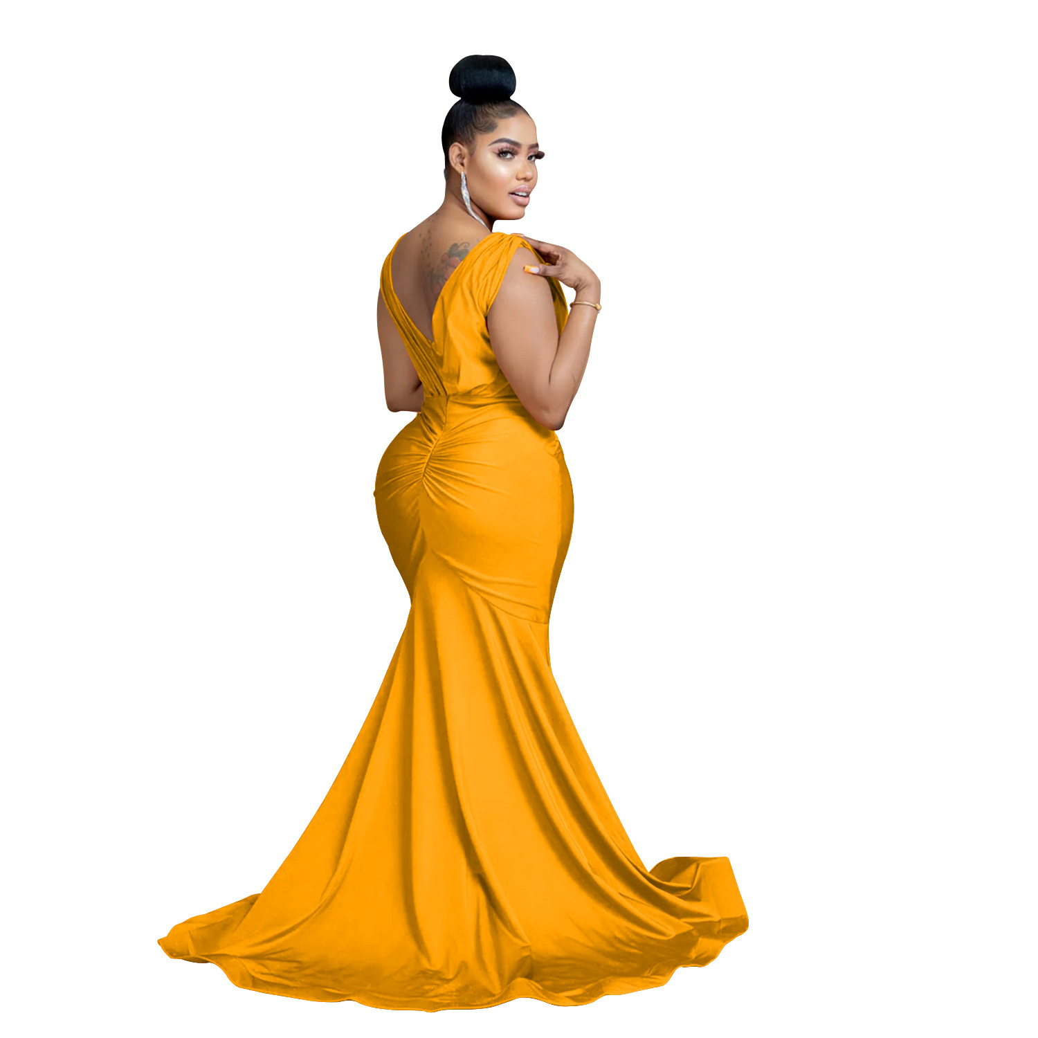 Abito lungo donna scollo a v plissettato elegante da sera_voghion.com