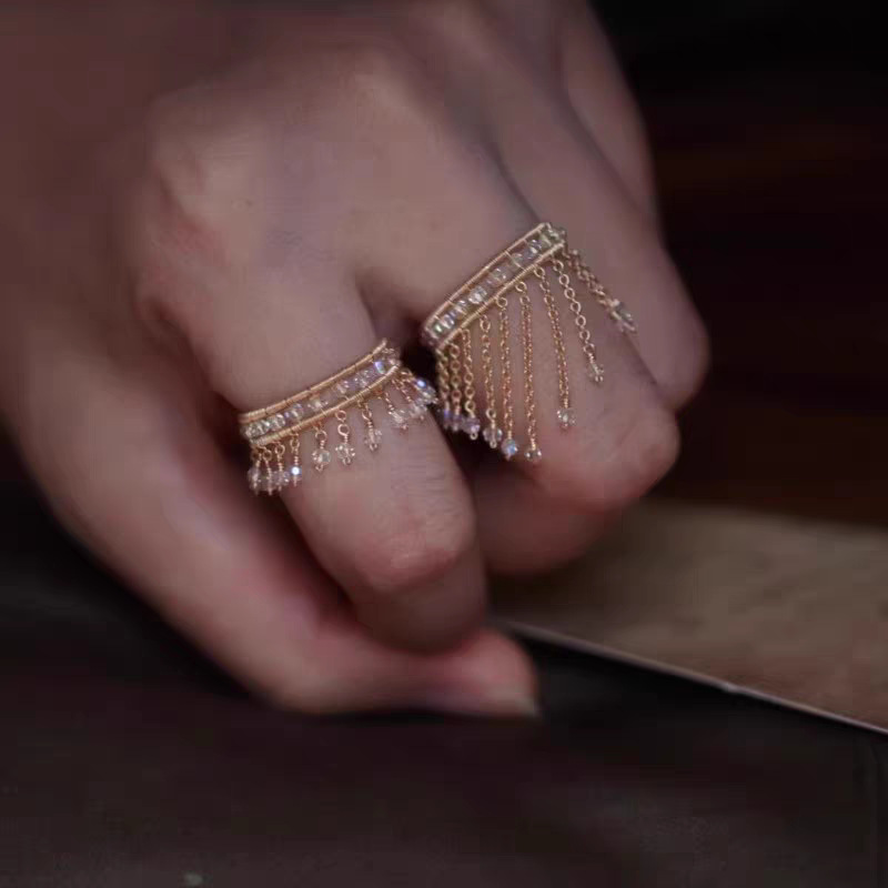 Sparkling Water Drop Tassel Ring For Women Korean Style Design_voghion.com