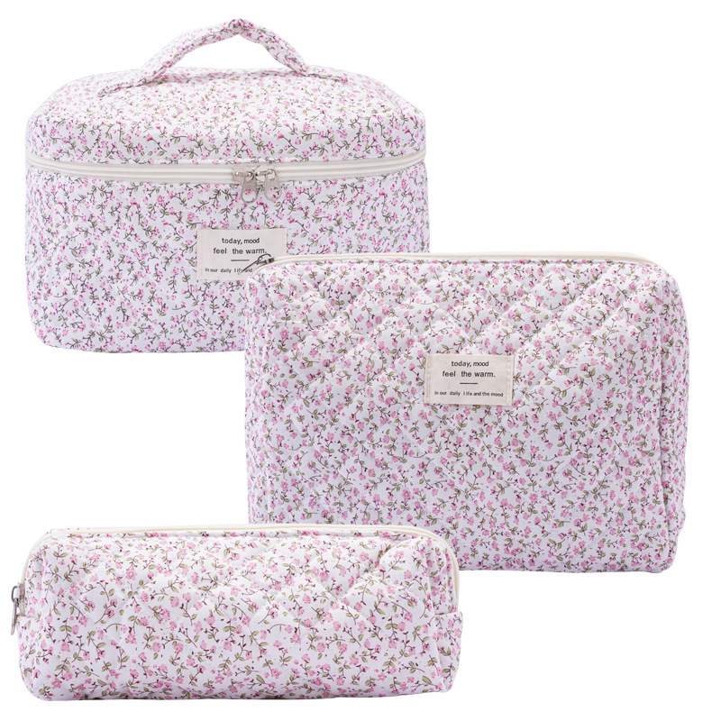 Bolsos de maquillaje portátiles de gran capacidad, pequeñas flores trituradas, acolchados portátiles, algodón, flores encantadoras, estudiantes viajeros