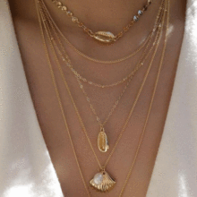 歐美跨境亞馬遜波西米亞風時尚項鏈亮片貝殼珍珠扇貝組合多層項鏈