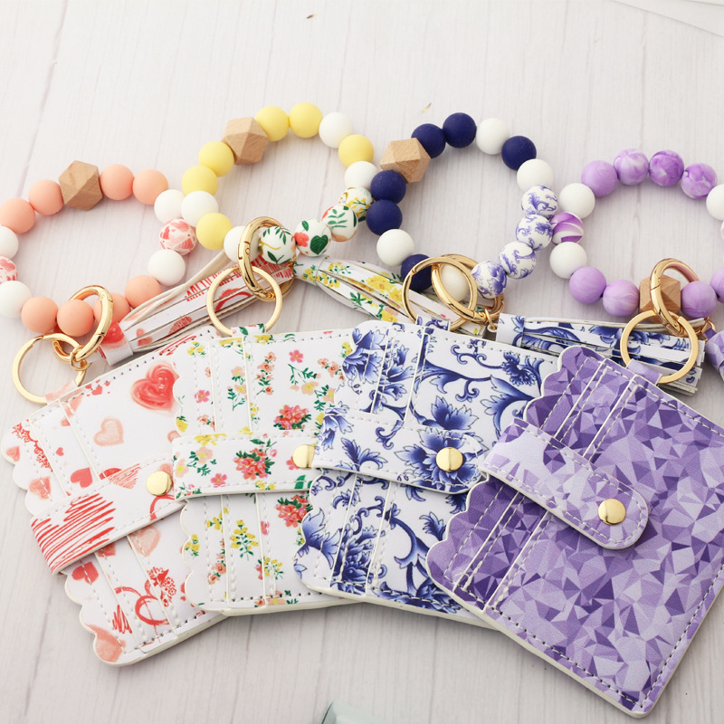 Spot Cross-border New Blue and White Porcelain Silicone Bead Bracelet Floral Card Holder Diamond Geometric Wallet Keychain