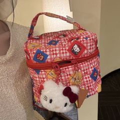 hellokitty格纹化妆包新款kt2025大容量旅游便携手提包外出收纳包