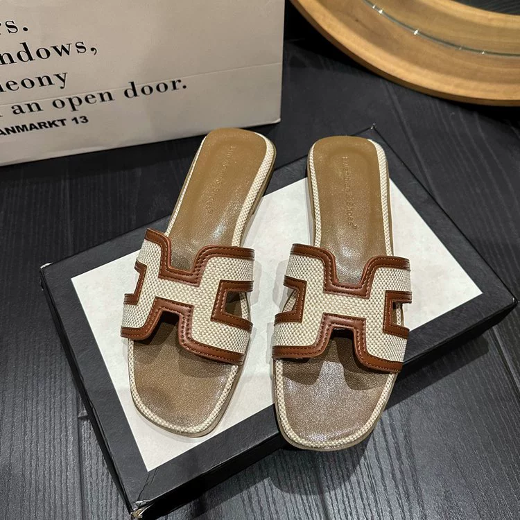 Женские пляжные шлепанцы H, летняя новинка 2025 года, корейский стиль, плоская подошва, универсальные сандалии