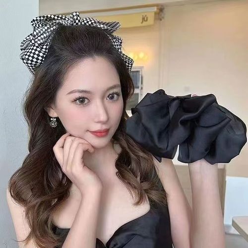 Checkerboard big bow hairpin female Internet celebrity same style high-end spring clip headwear ponytail clip hair accessory on the back of the head
