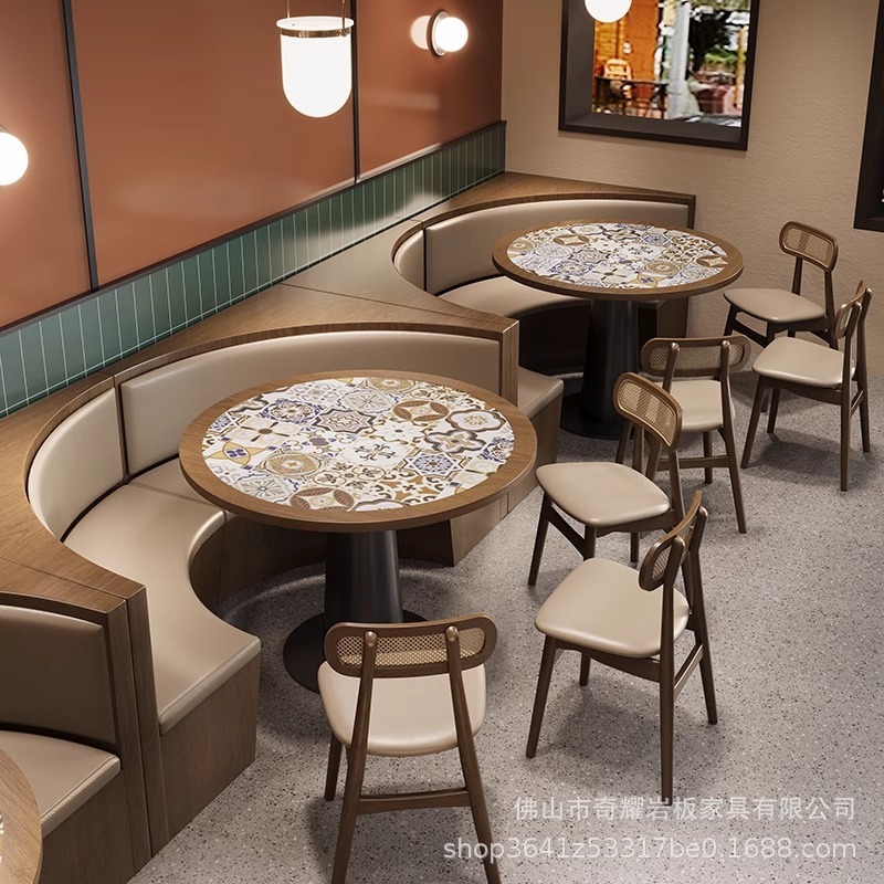 复古圆桌子咖啡厅烘焙甜品小吃港式糖水铺桌椅组合东南亚风格|undefined